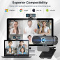 1080P HD Webcam with Mic, Noise Cancellation, Privacy Cover, Wide-Angle, Auto Light, USB Plug & Play (Black) 1080P HD Webcam with Mic, Noise Cancellation, Privacy Cover, Wide-Angle, Auto Light, USB Plug & Play (Black)