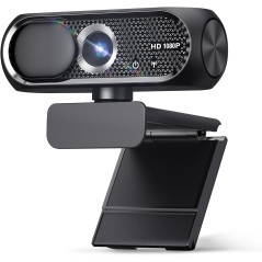 1080P HD Webcam with Mic, Noise Cancel, Privacy Cover & Auto Light