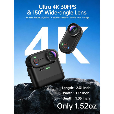 4K Mini Body Action Camera 64GB WiFi Waterproof Magnetic Wearable Thumb Cam for Sports & Vlogging