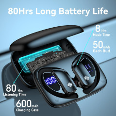 Écouteurs Sans Fil bmani Bluetooth 80H Autonomie Noir