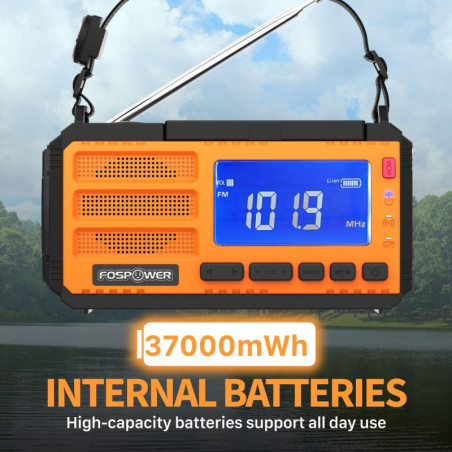 FosPower NOAA Emergency Weather Radio & Power Bank - Solar USB Hand Crank