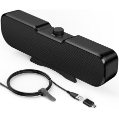Cirqon Black Desktop Computer Speakers with Volume Knob, Sturdy Clamp, Compact Design, USB/USB-C Powered