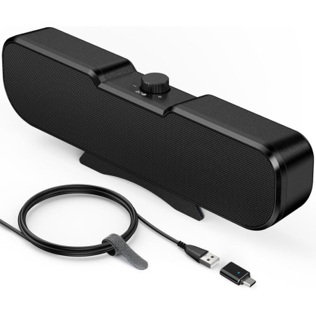 Haut-parleurs Cirqon pour PC, volume facile, pince robuste, design compact, alimentation USB/USB-C (Noir)