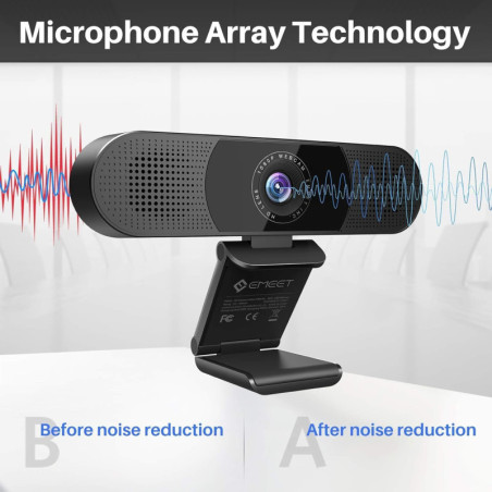 EMEET C980 PRO Webcam 1080P 3-en-1, Microphone à Réduction de Bruit, Haut-Parleurs, Correction Luminosité