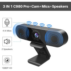 EMEET C980 PRO 1080P Webcam with Mic, Speaker & Auto Low Light