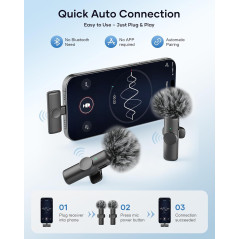 Microphone sans fil 2 Pack pour iPhone, Android et iPad