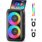 Enceinte Bluetooth avec 2 micros sans fil - Karaoke portable avec lumière, TWS, AUX, USB, TF, cadeau fête Enceinte Bluetooth avec 2 micros sans fil - Karaoke portable avec lumière, TWS, AUX, USB, TF, cadeau fête