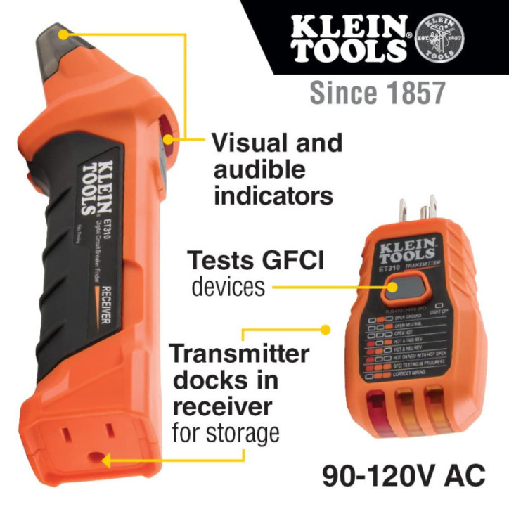 Klein Tools ET310 AC Circuit Breaker Finder & Voltage Tester with Integrated GFCI Outlet Tester Klein Tools ET310 AC Circuit Breaker Finder & Voltage Tester with Integrated GFCI Outlet Tester