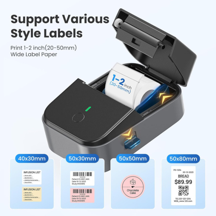 PM260 Bluetooth Label Maker Machine with Inkless 2 Tape, Smart AI App, Portable for Home & Office, Black PM260 Bluetooth Label Maker Machine with Inkless 2 Tape, Smart AI App, Portable for Home & Office, Black