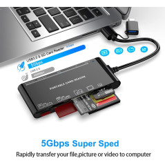 Lecteur Cartes USB C 7-en-1 pour SD, CF, Micro SD, Windows