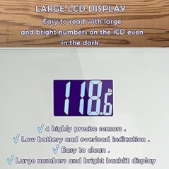 Moss & Stone Silver Digital Bathroom Scale, Smart Step-On, Backlit LCD, High Accuracy, 400lb Capacity