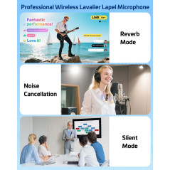 Microphone Lavalier Rose Sans Fil - iPhone & Android, 8H Batterie