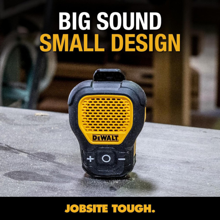 DEWALT Wearable Bluetooth Speaker - Clip-On, Water-Resistant, Non-Magnetic, Built-in Mic, Yellow DEWALT Wearable Bluetooth Speaker - Clip-On, Water-Resistant, Non-Magnetic, Built-in Mic, Yellow
