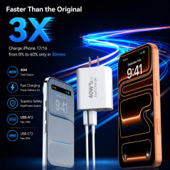 40W USB C Wall Charger 4-Port PD & QC 3.0 Fast Charging Adapter - 2 Pack
