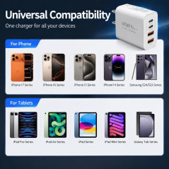 Chargeur Mural USB-C 40W 4 Ports, Adaptateur PD + QC 3.0, Compatible iPhone, iPad, Galaxy S25 - Pack de 2