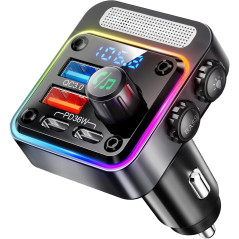 Nulaxy 54W Car Charger & Bluetooth FM Transmitter with Hands-Free Call
