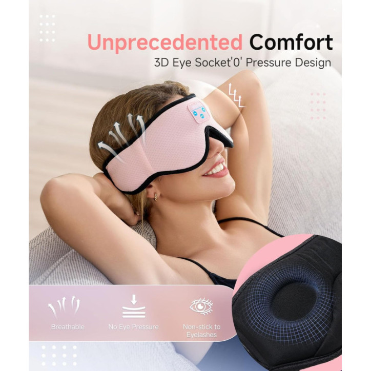 Voerou Bluetooth 5.4 Sleep Mask with 3D HD Stereo Headphones, Soft Breathable Eye Mask for Sleep Gift Voerou Bluetooth 5.4 Sleep Mask with 3D HD Stereo Headphones, Soft Breathable Eye Mask for Sleep Gift