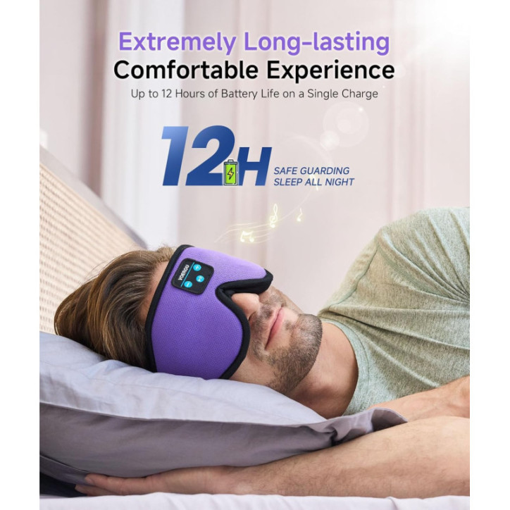 Voerou Masque de Sommeil Bluetooth 3D avec Casque Sans Fil, Haut-parleurs Stéréo HD Ultra-Fins, Réglable Voerou Masque de Sommeil Bluetooth 3D avec Casque Sans Fil, Haut-parleurs Stéréo HD Ultra-Fins, Réglable