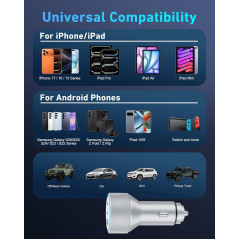 WODENTA 67W 3-Port USB C Car Charger for iPhone 17/16/15 Pro Max