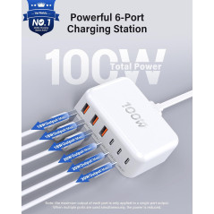 Chargeur USB C 100W GaN 6 Ports - Station de Charge Rapide 2026