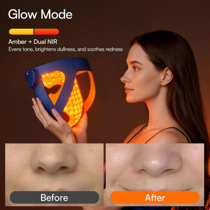 INIA Glow Masque LED Rouge 4D Sans Fil – 320 LEDs, 4 Modes, Refroidissement Sous-les-Yeux, Rechargeable