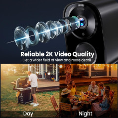 Caméras de Sécurité Extérieures Sans Fil 2K UHD 2026, Vision Nuit Couleur, Batterie 6 Mois, IP66, WiFi Dual-Band