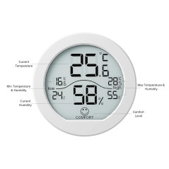 SECRUI Hygromètre Thermomètre Digital Intérieur avec LCD, Calibration, Enregistreur Max/Min, Blanc