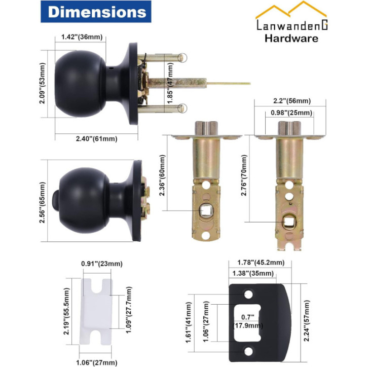 Lanwandeng Matte Black Door Knobs with Lock & Keys, Interior/Exterior Bedroom & Bathroom Entry Door Lock Lanwandeng Matte Black Door Knobs with Lock & Keys, Interior/Exterior Bedroom & Bathroom Entry Door Lock