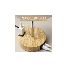 High-Sensitivity Touch Table Lamp, 3-Level Dimmable Bedside Lamp with AC Outlet, USB & USB-C – Warm Wooden Finish