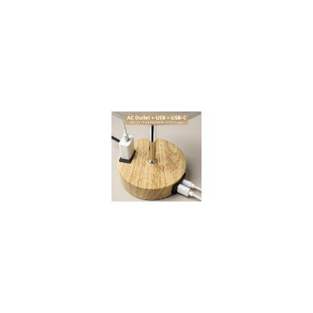 High-Sensitivity Touch Table Lamp, 3-Level Dimmable Bedside Lamp with AC Outlet, USB & USB-C – Warm Wooden Finish