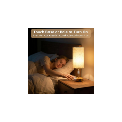 Touch Control Table Lamp with USB & AC Outlet | Dimmable Bedroom Lamp