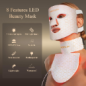 MEGELIN Masque LED Thérapie Rouge Visage & Cou 7 Couleurs, Rajeunissement Peau Infrarouge Blanc