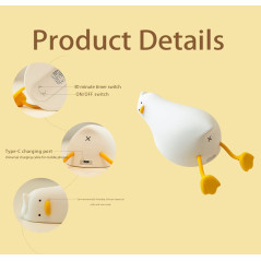 HAPPYBAG LED Flat Duck Night Light, 3-Level Dimmable Silicone Squishy Rechargeable Touch Lamp for Kids