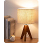 EDISHINE Tripod Table Lamp, 14.2 Small Bedside Lamp with Beige Linen Shade & Light Brown Wood Base, E26 Socket