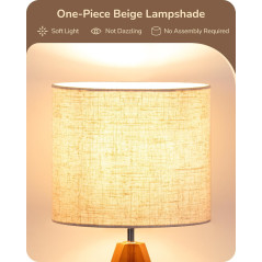 EDISHINE 14.2 Tripod Table Lamp with Linen Beige Shade & Wooden Base