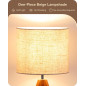 EDISHINE Tripod Table Lamp, 14.2 Small Bedside Lamp with Beige Linen Shade & Light Brown Wood Base, E26 Socket