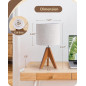 EDISHINE Tripod Table Lamp, 14.2 Small Bedside Lamp with Beige Linen Shade & Light Brown Wood Base, E26 Socket