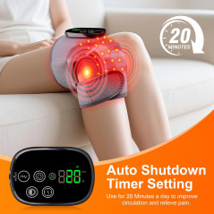 Knee Massager with Heat, 660nm & 850nm Infrared Red Light, Vibration, Rechargeable 5000mAh Heated Brace for Pain Relief