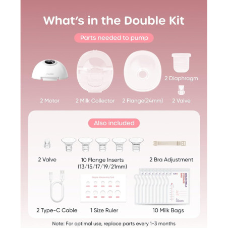 Nuliie S32 Hands-Free Wearable Breast Pump, 4 Modes, 9 Suction Levels, Multi-Size Flanges, 2-Pack White