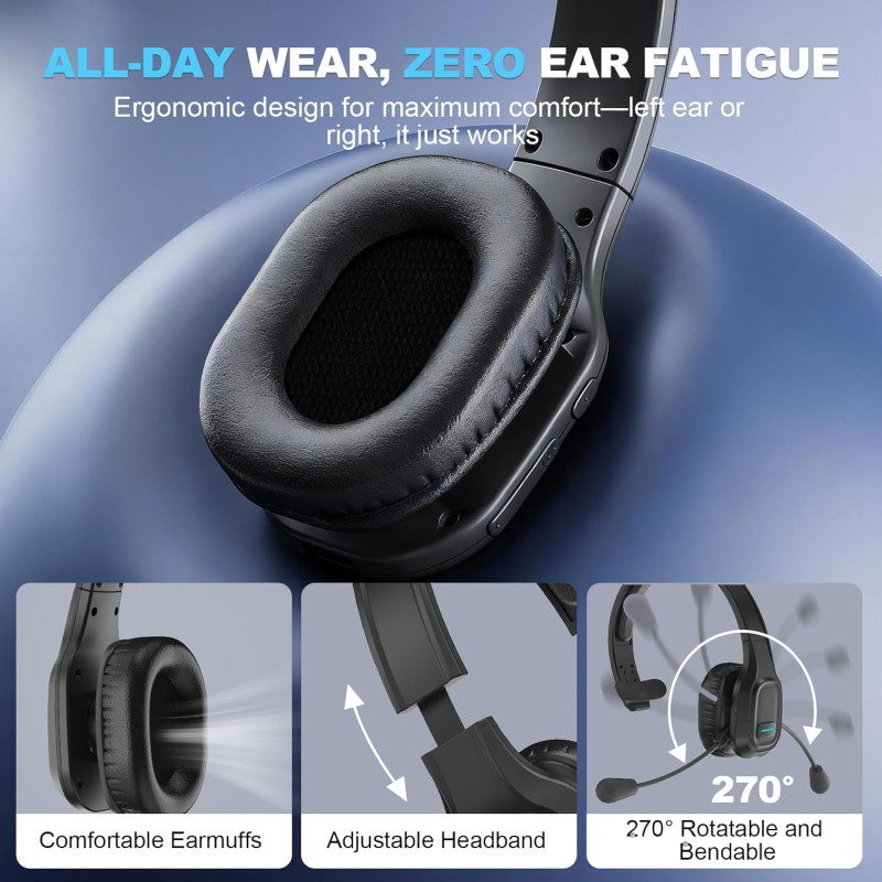 Bluetooth Headset for Truck Drivers | Wireless, Noise-Canceling, 45H Talk Time