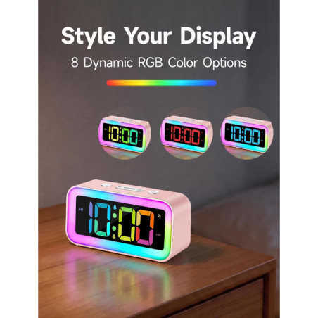 Cadmos Réveil Rose Kawaii avec Alarme Forte et Lumière RGB - Parfait pour Chambre d’Enfants et Bureau
