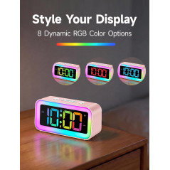 Cadmos Cute Pink Alarm Clock with RGB Night Light - Small, Perfect for Girls' Bedroom & Kawaii Gifts