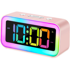 Cadmos Pink Alarm Clock with RGB Night Light – Cute Gift for Girls