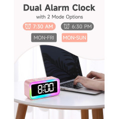 Cadmos Pink Alarm Clock with RGB Night Light – Cute Gift for Girls