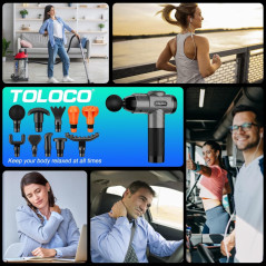 TOLOCO Deep Tissue Massage Gun for Pain Relief – Silent, 10 Heads
