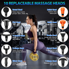 TOLOCO Deep Tissue Massage Gun for Athletes - 10 Heads, Silent Motor, Pain Relief Percussion Massager