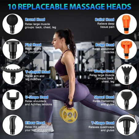TOLOCO Deep Tissue Massage Gun for Athletes - 10 Heads, Silent Motor, Pain Relief Percussion Massager