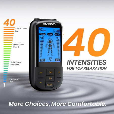 AVCOO 3-in-1 TENS Unit with 30 Modes & 40 Intensities for Pain Relief