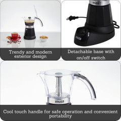 IMUSA 3/6 Cup Electric Espresso Maker - Cool-Touch, Bare Aluminum