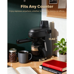 Machine Espresso SHARDOR 3.5 Bar 4 Tasses avec Mousseur Noir